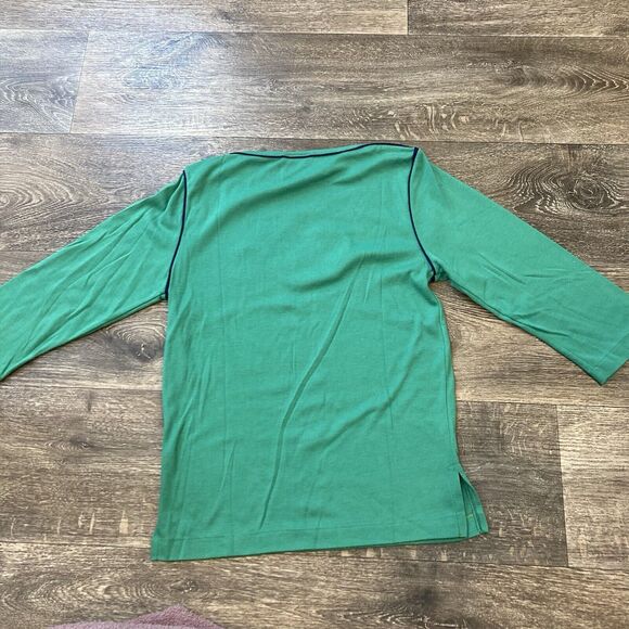 VTG 80's Chelsea Place Preppy Green Long Sleeve Top Embroidered Whale Contrast - Picture 5 of 6